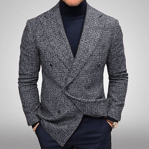 Men's Clothing Double Breasted Plaid Suit Jacket Men's Casual Suit Plus Size Spring And Autumn Style_viptrois.com