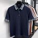 Men's Clothing Summer Men's Collared Short Sleeve Shirt Gem Button Color Block Jacquard Knit T-Shirt For Formal & Casual_viptrois.com