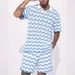Men's clothing Summer men's sports suit woolen short-sleeved shirt casual shorts wave pattern hot sale_viptrois.com