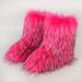 Cross-border European And American Flat High-top Warm Winter Fur Boots Deep Mouth Round Toe Mid-calf Fox Fur Snow Boots For Women_viptrois.com