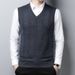 Men's Wool V-Neck Vest Knit Sleeveless Sweater For Dad, Solid Color Slim Fit Pullover For Casual & Business_viptrois.com