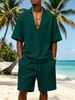 Men's Casual Sportswear Set – Breathable V-Neck T-Shirt & Comfort Shorts – Summer Athleisure Two-Piece Outfit_viptrois.com