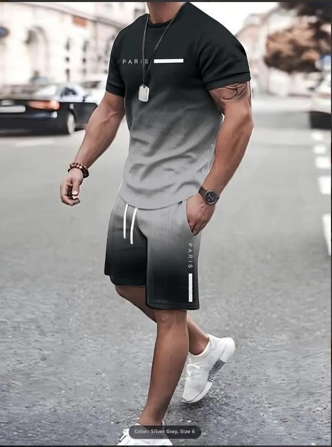 Summer 3D Print Men's Fashion Trend Cool Short Sleeve T-Shirt And Shorts Set European And American Style Hot Selling Version_viptrois.com