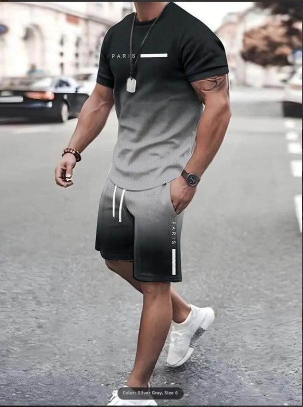Summer 3D Print Men's Fashion Trend Cool Short Sleeve T-Shirt And Shorts Set European And American Style Hot Selling Version_viptrois.com