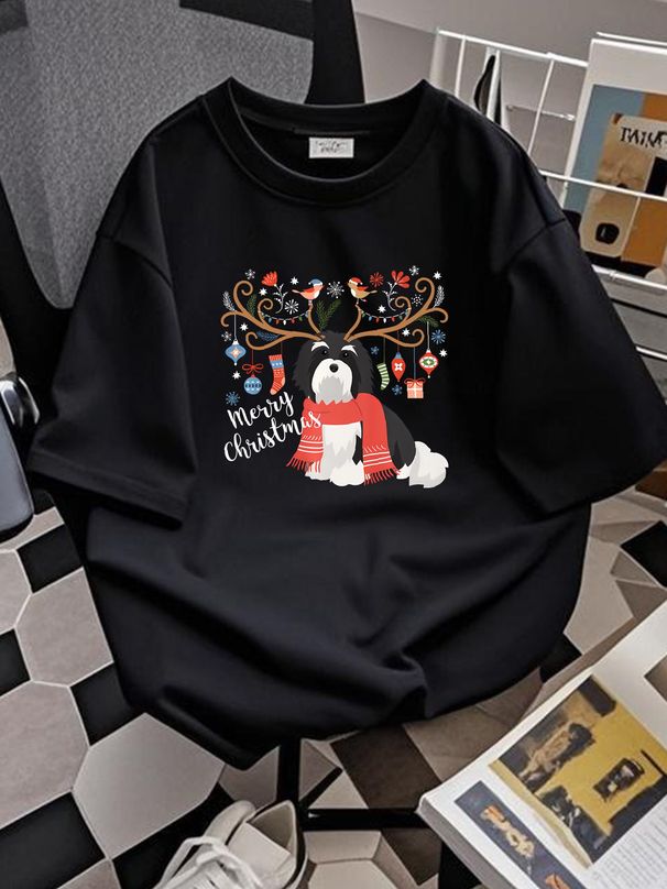 Havanese Christmas Reindeer Dog Unisex T-shirt Soft Homme Streetwear Top For Everyday Wear Comfortable Designer Clothes Stylish Slightly Versatile_viptrois.com