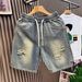 Men's Ripped Denim Shorts for Teenagers Loose Fit American Retro Style Thin Summer Trendy Cool Five Point Pants_viptrois.com