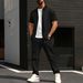 Men's Clothing Men's Summer New Solid Color Jacquard Cardigan Short Sleeved Jacket Trousers Casual Suit_viptrois.com