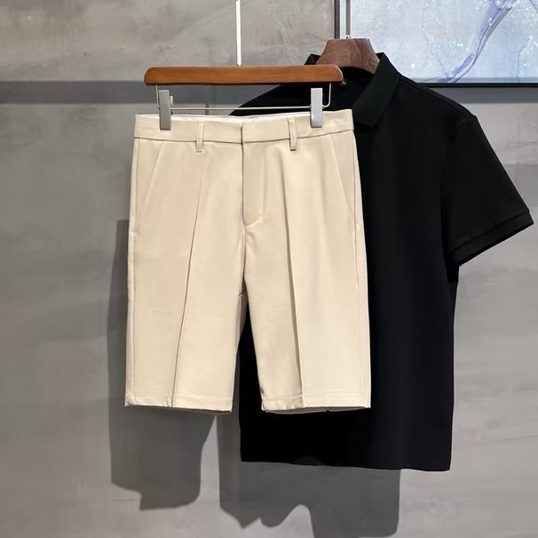 Men's Clothing Summer Thin Small Suit Shorts Slim Casual Pants Light Business White Mid Length Straight Pants_viptrois.com