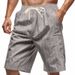 Men's Linen Shorts Loose Fit Breathable Striped Jacquard Drawstring Five Point Length Trendy Summer Shorts_viptrois.com