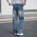 Men's Clothing Men's Autumn 3D Bamboo Joint Retro Blue Washed Jeans, Loose Fit Casual Pants, Versatile Extended Straight Leg Pants_viptrois.com