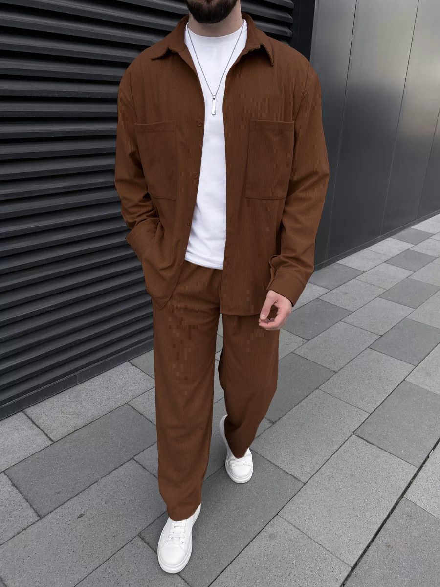 Men's Clothing Corduroy Long Sleeved Jacket Casual Trousers Two Sets_viptrois.com