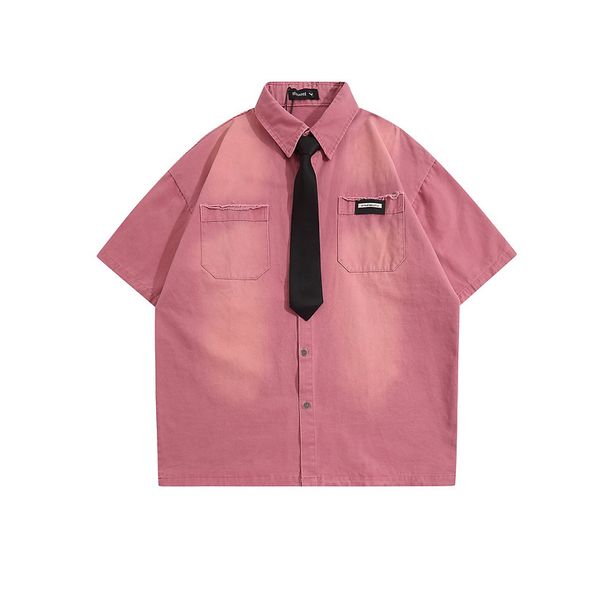 Men's Clothing Washed Retro Denim Short Sleeved Shirt Trendy College Style Loose Shirt_viptrois.com