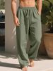 Men's Loose Fitting Linen Wide Leg Casual Beach Pants Straight Leg Swimwear_viptrois.com