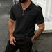 Men's Zippered Polo Shirt With Jacquard Detailing – Breathable Polyester Casual T-Shirt With Chest Pocket | Relaxed Fit Short-Sleeve Top_viptrois.com
