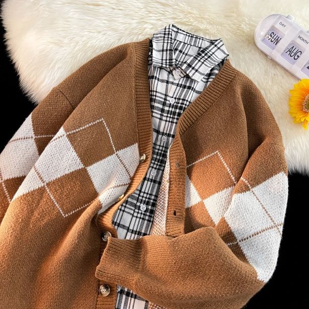 Men's Autumn And Winter New V-neck Cardigan Sweater, Youth Fashion Jacquard Knitted Jacket Sweater_viptrois.com