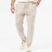 Men's Clothing Men's Linen Beach Pants Drawstring Elastic Waist Solid Color Comfortable Breathable Casual Everyday Trousers_viptrois.com