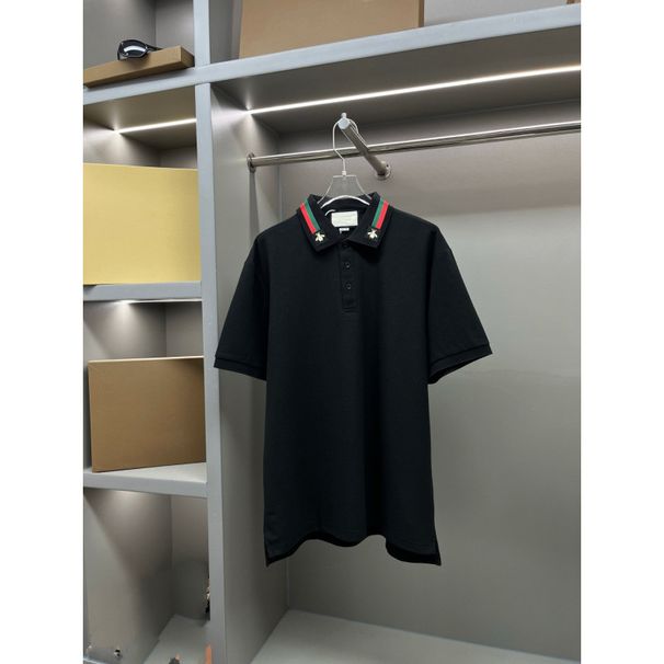 European Station Summer New Style Collar Embroidered Little Bee Polo Shirt Men And Women Business Commuting Pocket Short_viptrois.com