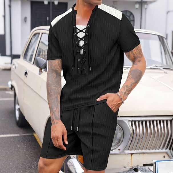 Men's Casual 2-Piece Set - Drawstring Shorts & Round Neck T-Shirt | Summer Fashion Short Sleeve Outfit Set_viptrois.com
