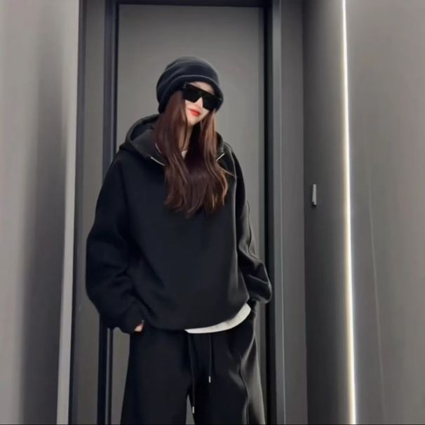 Autumn Winter Trend New Solid Color Zipper High-End Light Luxury Style Men's Fashion Suit Sweatshirt Casual Pants_viptrois.com