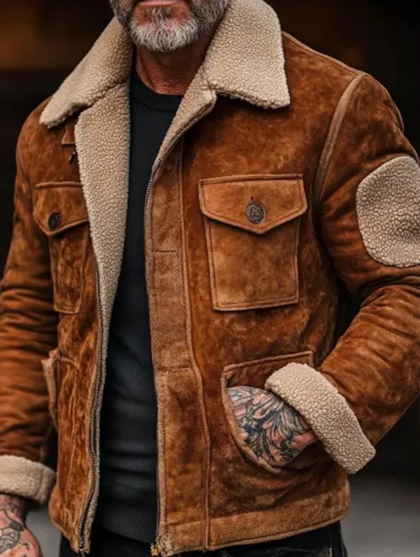 Autumn Winter 2025 Men's Coat Jacket Lamb Wool Turn-down Collar Zipper Business Casual_viptrois.com