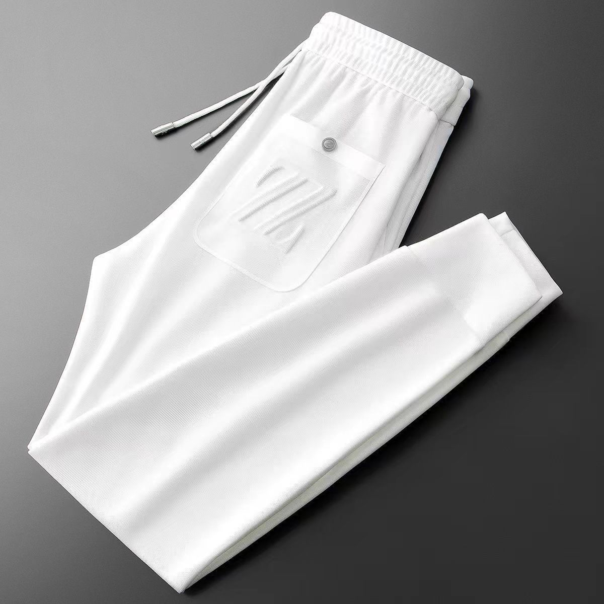 Men's Clothing Casual Pants Men Thin Knitted Embroidery Pressed Glue Three Dimensional Fashion Trend All Match Men's Sports Slim Fit Sweatpants_viptrois.com