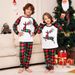 Christmas family home wear plaid fawn print round neck pajamas set_viptrois.com