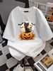 Retro Black Cat Halloween Pumpkin Costume Women Girls T-Shirt Stylish Stretched Slightly Top For Everyday Wear Streetwear Female Comfortable Breathable Women Casual Fashion Versatile Women Top Graphic Tees Summer Unisex Print Round Neck Short Sleeve_viptrois.com