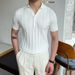2025 Spring/Summer POLO Collar Sweater Short Sleeves Slim Fit Trendy Stripe Solid Color Polo Pullover Knitwear Men's_viptrois.com