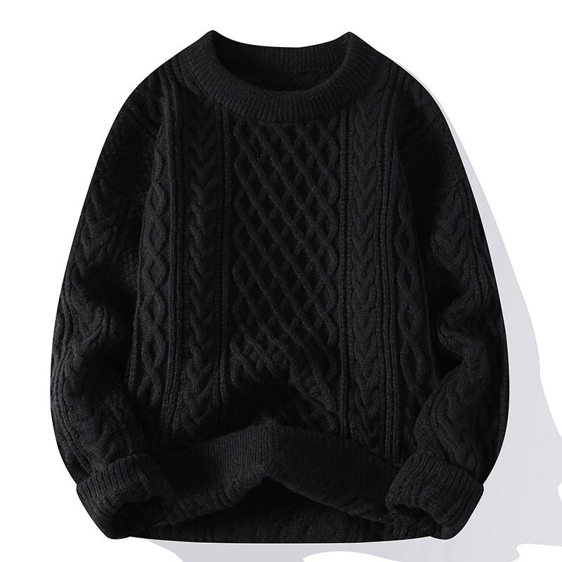Men's Cable Knit Sweater - Winter Crewneck Pullover With Fleece Lining In Solid & Patterned Colors (Navy, Black, Grey & More)_viptrois.com