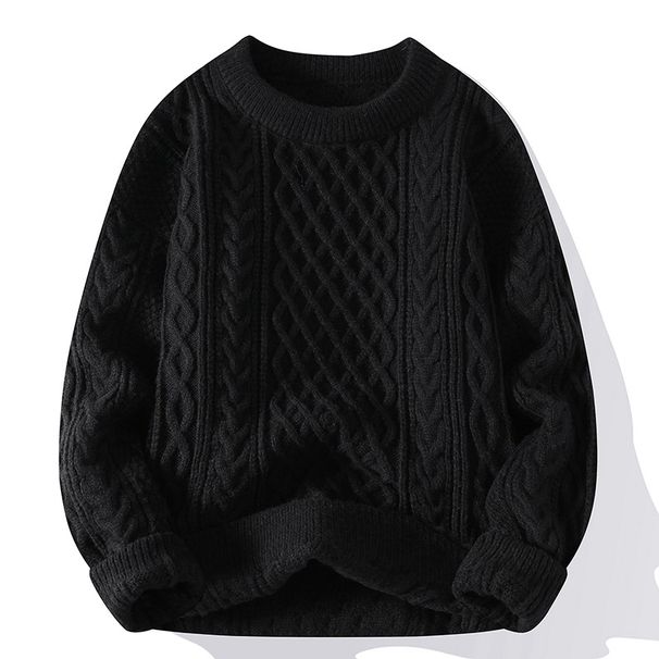 Men's Cable Knit Sweater - Winter Crewneck Pullover With Fleece Lining In Solid & Patterned Colors (Navy, Black, Grey & More)_viptrois.com