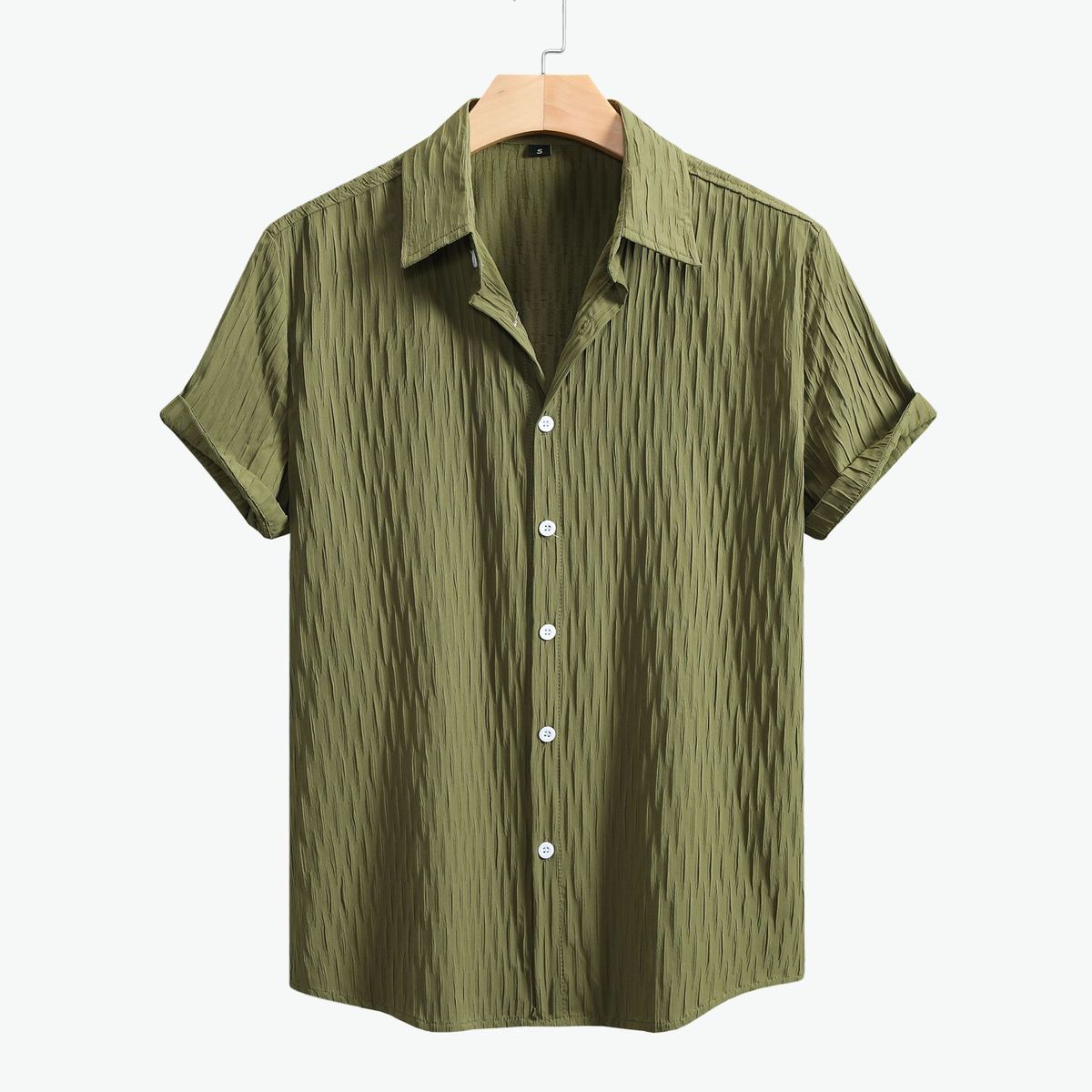 Men's Clothing Spring And Summer New European And American Men's Solid Color Short Sleeve Shirt Cardigan Lapel Beach Fashion Shirt Cross Border Men_viptrois.com