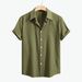 Men's Clothing Spring And Summer New European And American Men's Solid Color Short Sleeve Shirt Cardigan Lapel Beach Fashion Shirt Cross Border Men_viptrois.com