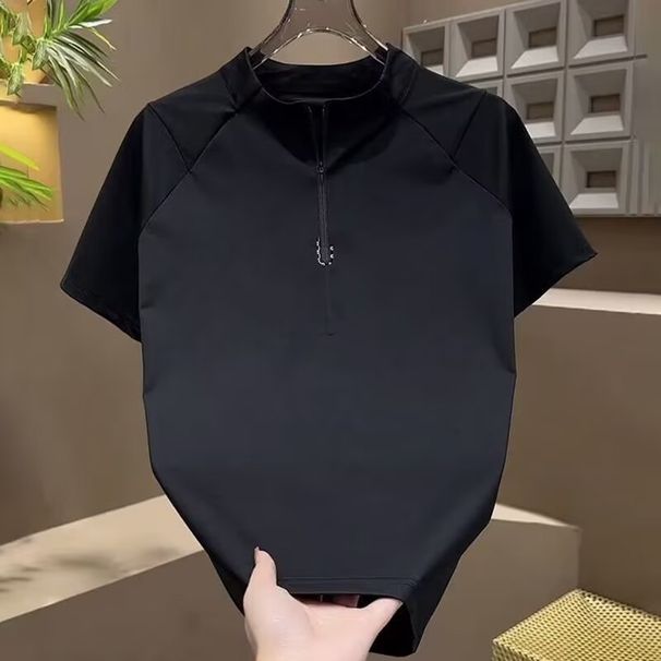 Men's Clothing Men's Style Quick Dry Sports Top Summer Zip Up Breathable Stand Up Collar Half Zip Short Sleeved Running T-Shirt_viptrois.com