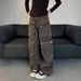 Men's Clothing Retro Distressed Washed Multi Pocket Workwear Jeans For Women Street Style Loose Casual Pants_viptrois.com