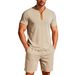 Men's Color Block Short Sleeve Button-Up Shirt & Shorts Set – Stylish Summer Casual Outfit (S-XXXL)_viptrois.com