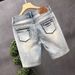Light Colored Ripped Jeans Men's 2024 Summer Thin Loose Shorts Trendy Printed Casual Versatile Five Quarter Pants_viptrois.com