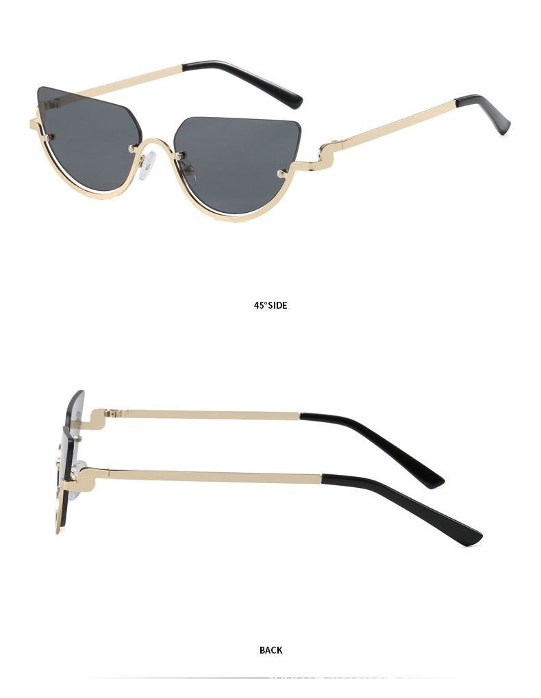 Fashionable Half Frame Cat Eye Metal Sunglasses For Women Ins Internet Celebrity Concave Shape Photo Glasses_viptrois.com