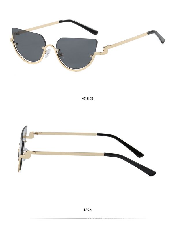Fashionable Half Frame Cat Eye Metal Sunglasses For Women Ins Internet Celebrity Concave Shape Photo Glasses_viptrois.com