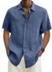 Summer V-neck Button-down Cotton And Linen Solid Color Men's Fashion Shirts_viptrois.com