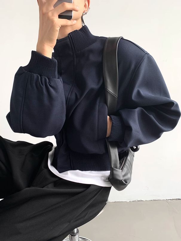 American High Street Fashion Brand Casual Shoulder Padded For Men's Spring And Autumn New Style Loose Standing Collar_viptrois.com