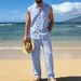 Men's Linen Hawaiian Tank Top & Loose Fit Beach Pants Set | Breathable Summer Outfit For Vacation Resort Wear_viptrois.com