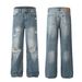 Men's Clothing Retro Style High End Washed Blue Street Fashion Hole Design Men's Loose Flared Jeans_viptrois.com