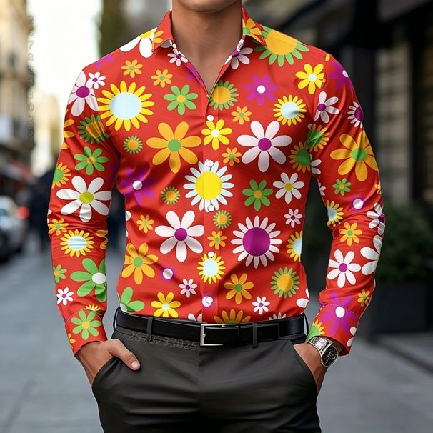 Camisa De Hombre 2026, Nueva Moda, Estampada, De Lujo Ligero, Con Patrón Retro, Corte Ajustado, Manga Larga, Informal De Negocios, Top De Moda._viptrois.com