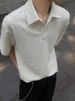 Men's Clothing Men's Summer Textured Heavyweight Shirt Simple Loose Fit Turn Down Collar Casual Solid Color T-Shirt_viptrois.com