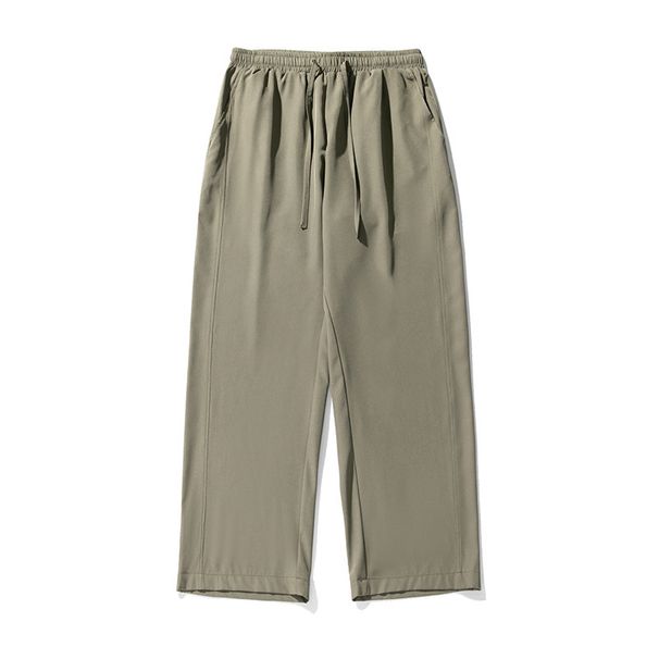 Men's Clothing Cool Ice Silk Casual Pants Men's Summer Style Thin Pants Loose Straight Solid Color Basic Versatile Wrinkle Resistant Trousers_viptrois.com