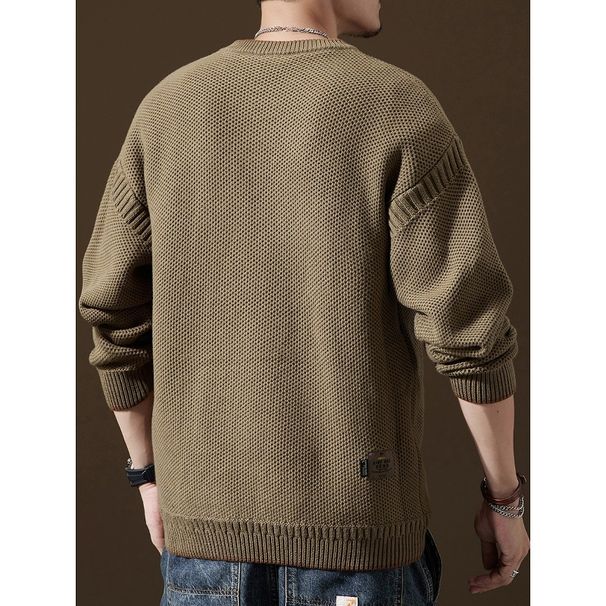 Loom Italian American Heavy Retro Knitted Sweater Men, New Loose Casual Crew Neck Trendy Top For Autumn And Winter_viptrois.com