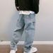 Men's Clothing Jeans High Street Cross Patch Embroidery Loose Straight Wide Leg Cow Long Pants_viptrois.com