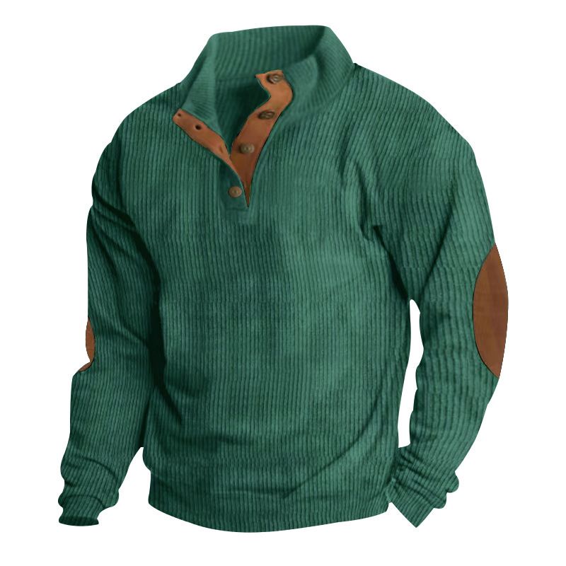 Men's Casual Long Sleeve Sweatshirt European Size Stand Collar Ribbed Corduroy Fleece Lined Solid Color Spring Autumn Hot Selling_viptrois.com