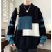 Color Blocking Striped Sweater Round Neck Long Sleeved Base Shirt For Teenagers, Thread Jacket, Knitted Sweater For Men_viptrois.com