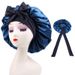 Elastic streamer satin round hat solid color women's long hair nightcap makeup hat knotted beauty perm hat_viptrois.com